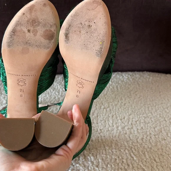 Loeffler Randall Crinkle Taffeta holiday green Platform Sandals 7.5 - Picture 6 of 6